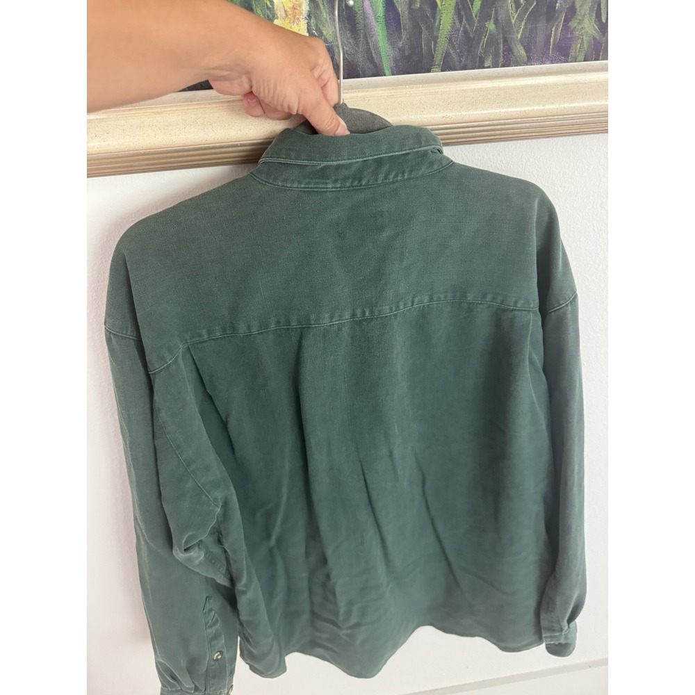 Summa Silk Men's XL Green 100% Silk Button Up Shirt Long Sleeve Pockets - Picture 5 of 9
